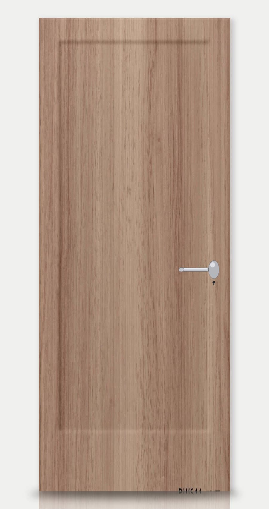 Beach Oak applied on a WPC door — real-door preview