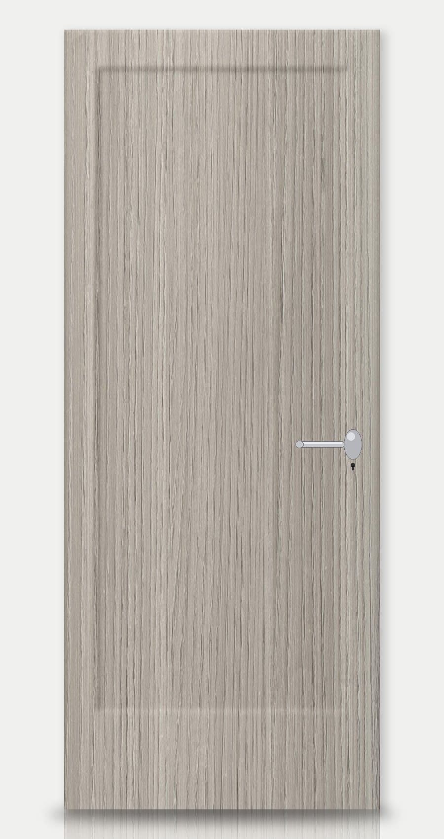 Almond Oak applied on a WPC door — real-door preview