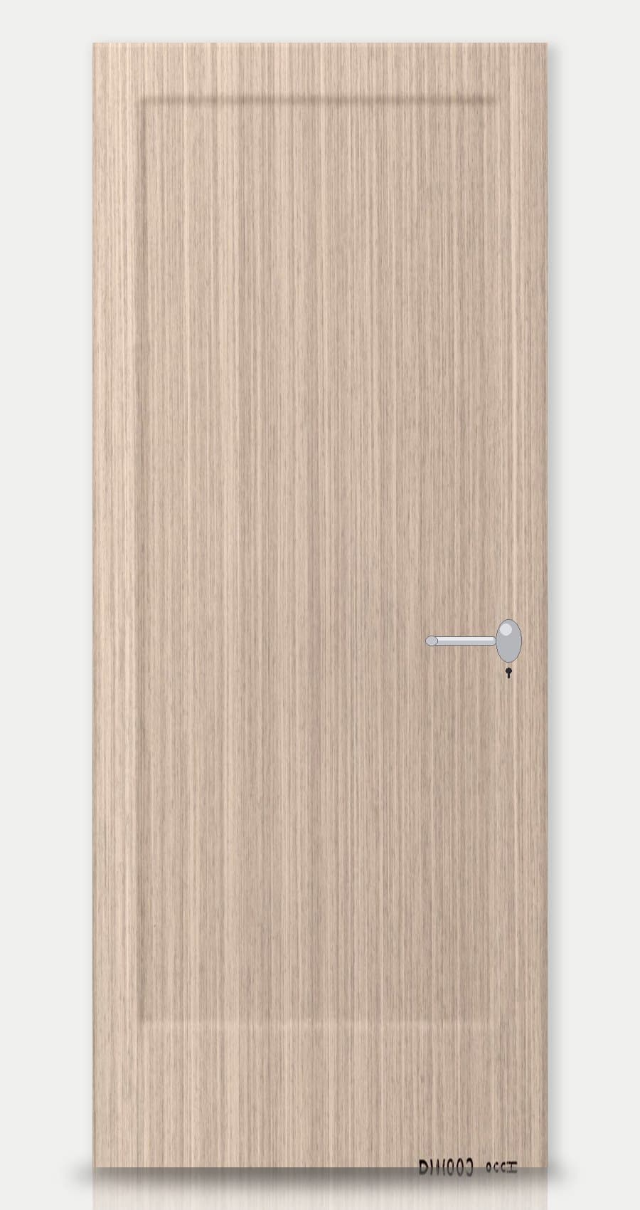 Driftwood Oak applied on a WPC door — real-door preview