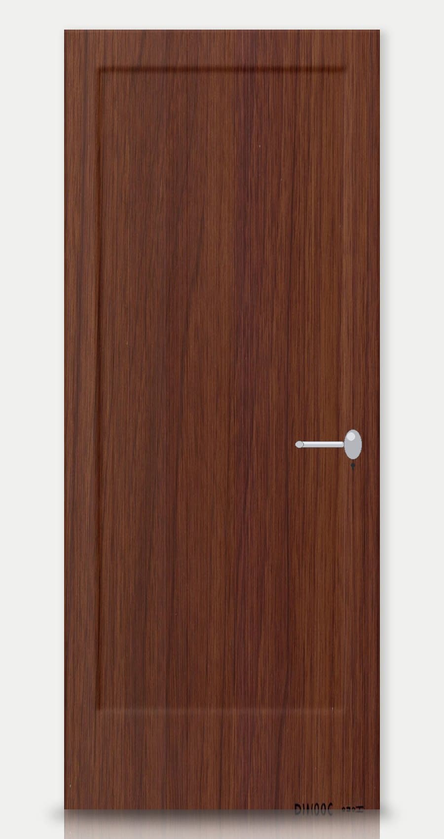 Caramel Walnut applied on a WPC door — real-door preview