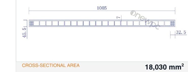 OW1005/45.5-7 technical drawing - cross-sectional schematic with millimetre dimensions