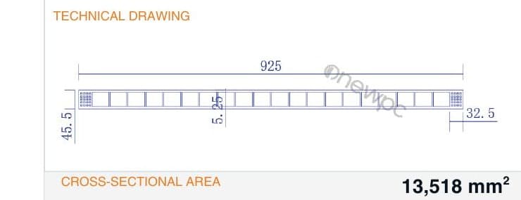 OW925/45.5-5.3 technical drawing - cross-sectional schematic with millimetre dimensions