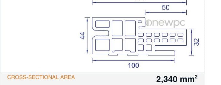 OWH100/46E-50 technical drawing - cross-sectional schematic with millimetre dimensions