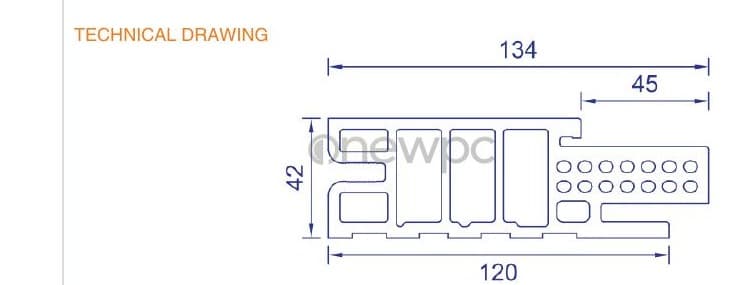 OWH120/42E-45 technical drawing - cross-sectional schematic with millimetre dimensions