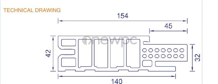 OWH140/42E-45 technical drawing - cross-sectional schematic with millimetre dimensions