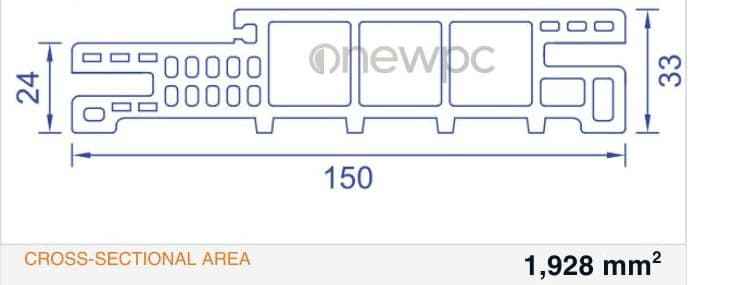 OWH150/33.3A-44 technical drawing - cross-sectional schematic with millimetre dimensions