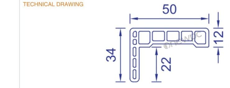 OWL50/12-34 technical drawing - cross-sectional schematic with millimetre dimensions
