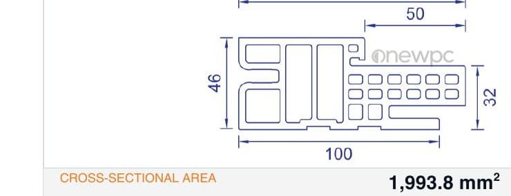 OWN100/46E-50 technical drawing - cross-sectional schematic with millimetre dimensions