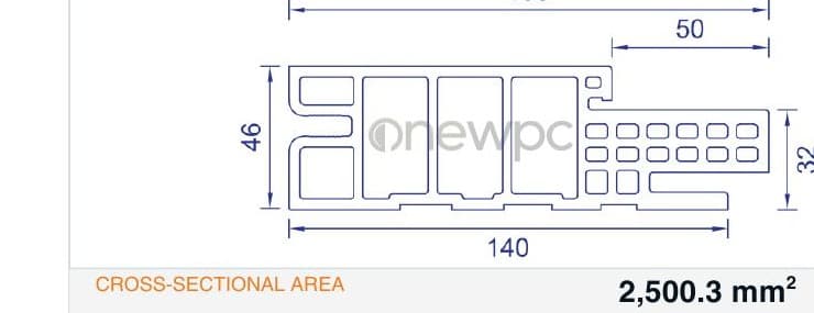 OWN140/46E-50 technical drawing - cross-sectional schematic with millimetre dimensions