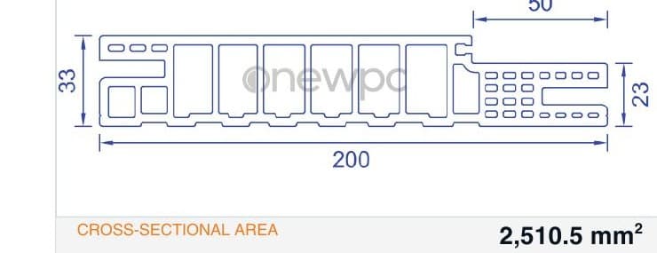 OWN200/33.3A-50 technical drawing - cross-sectional schematic with millimetre dimensions