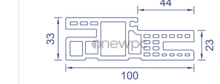 OWS100/33.3A-44 technical drawing - cross-sectional schematic with millimetre dimensions