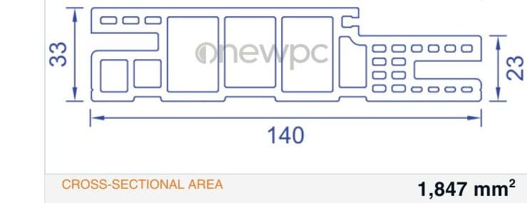 OWS140/33.3A-44 technical drawing - cross-sectional schematic with millimetre dimensions