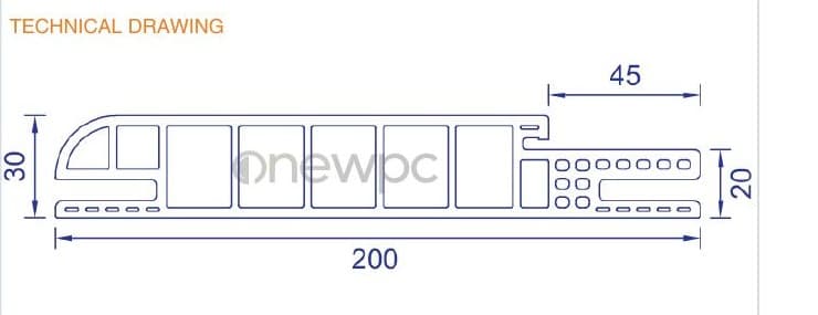 OWS200/30B-45 technical drawing - cross-sectional schematic with millimetre dimensions
