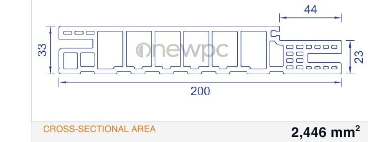 OWS200/33.3A-44 technical drawing - cross-sectional schematic with millimetre dimensions