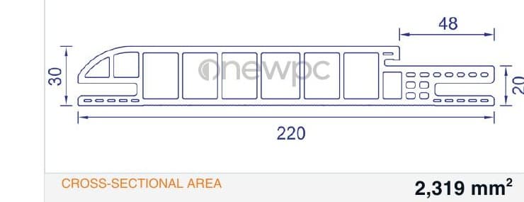 OWS220/30B-48 technical drawing - cross-sectional schematic with millimetre dimensions