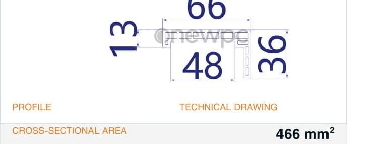 OWS66/13-36 technical drawing - cross-sectional schematic with millimetre dimensions