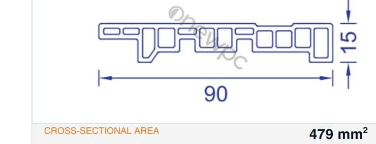 OWY90/15 technical drawing - cross-sectional schematic with millimetre dimensions
